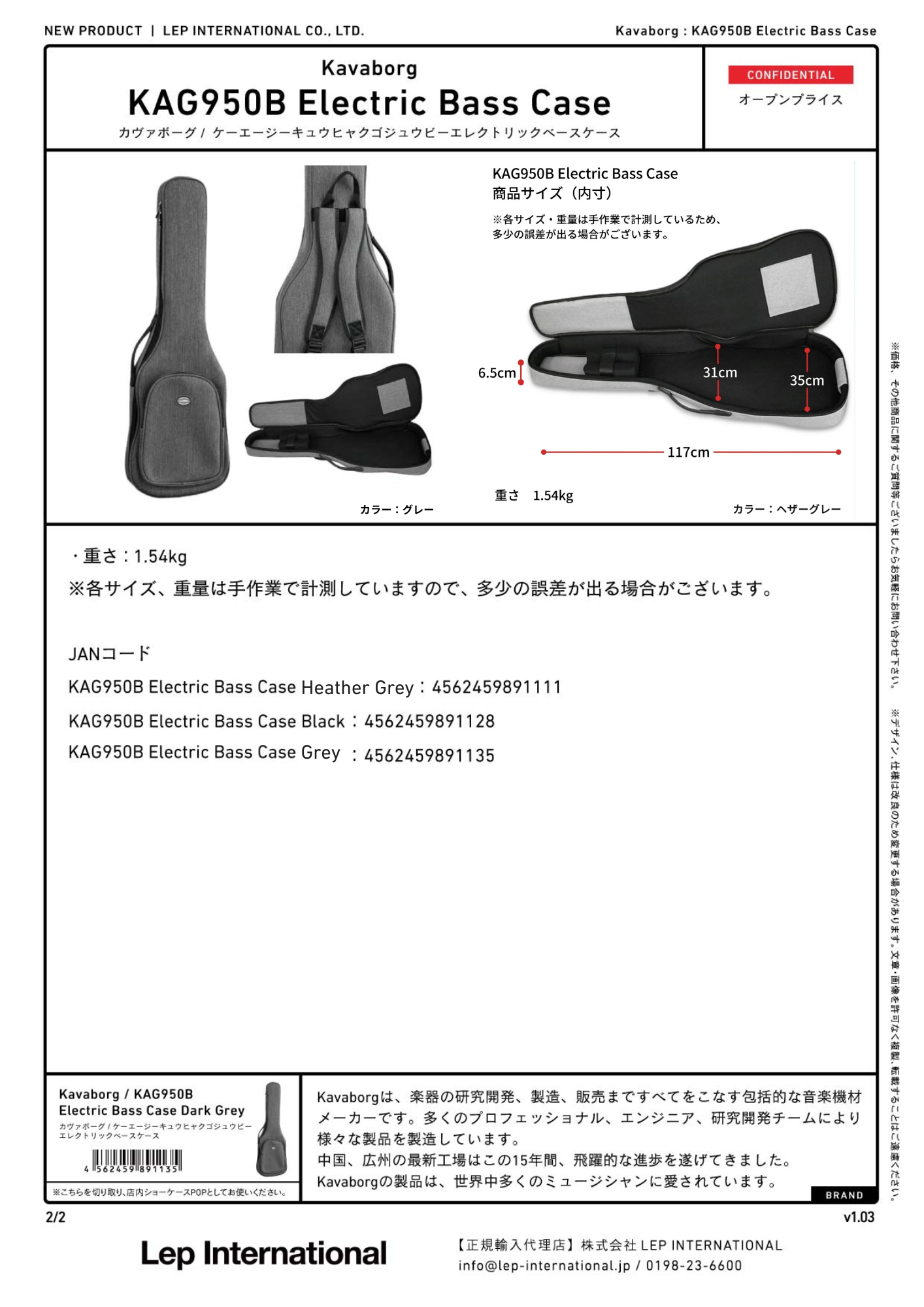 Kavaborg - KAG950B Electric Bass Case