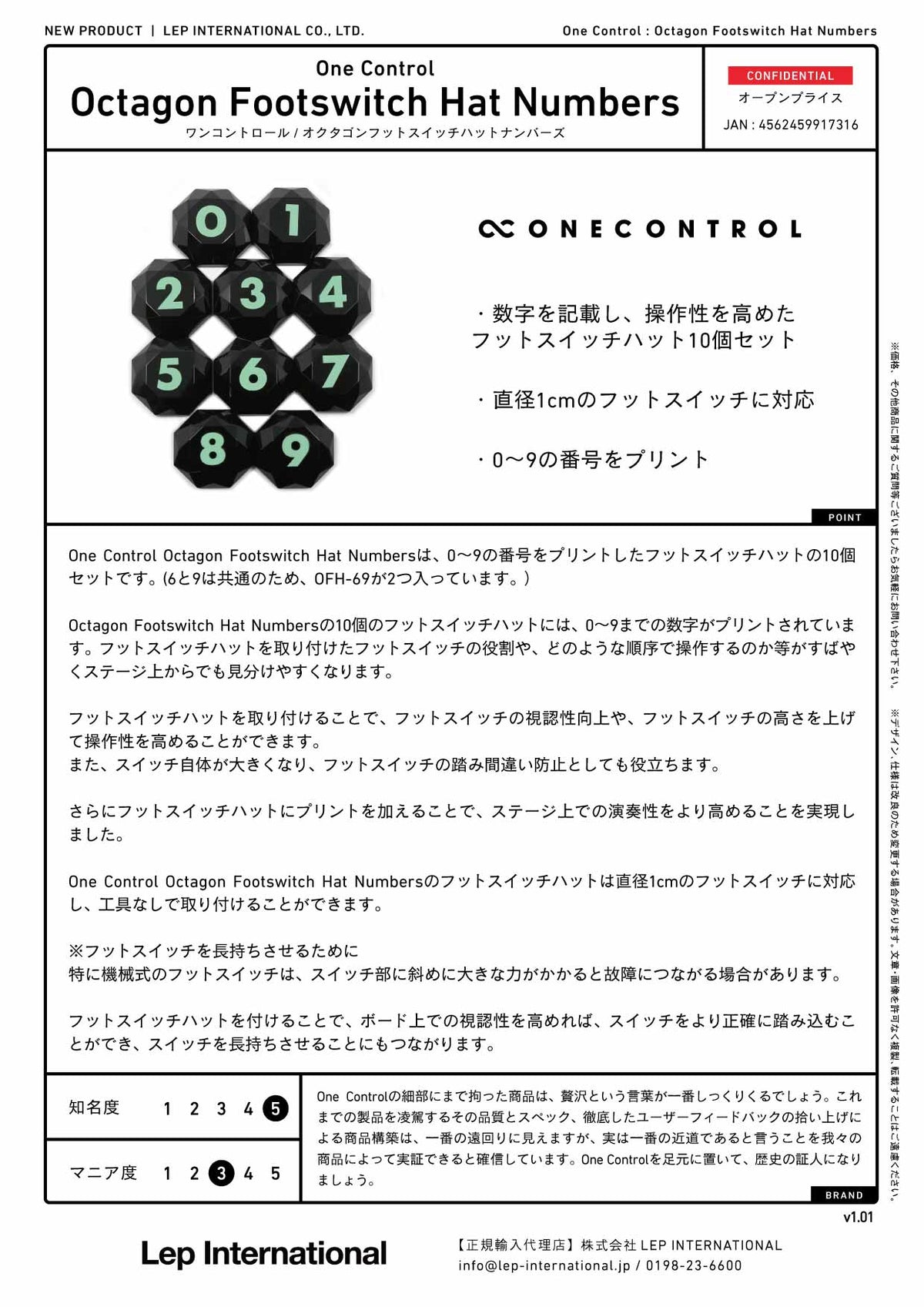 One Control - Octagon Footswitch Hat Numbers