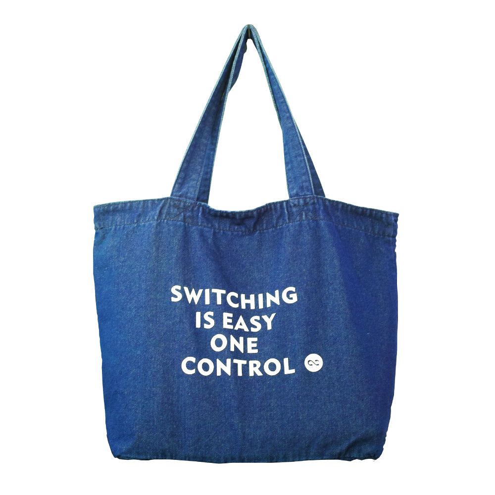 One Control　トートバッグ　 ダークブルーデニム　Switching is Easy プリント